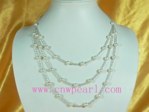 7-8mm tin cup white freshwater pearl necklace
